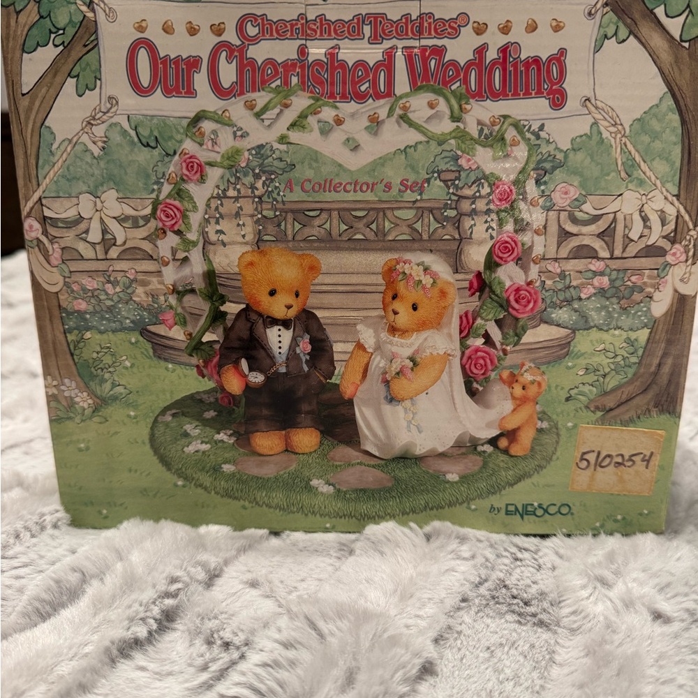 Enesco Cherished Teddies Wedding Bears with Pink and White Accents
